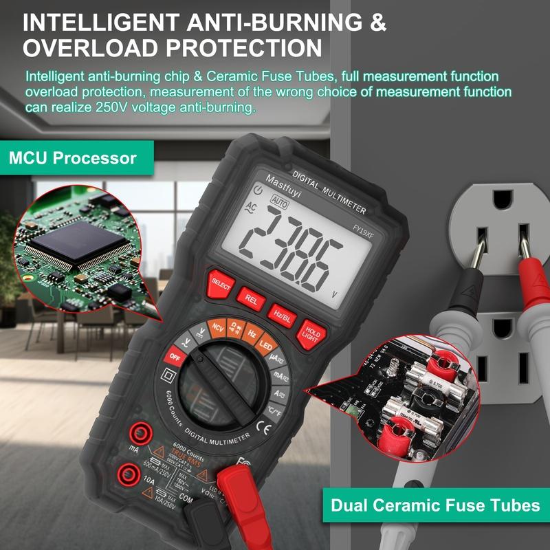 MASTFUYI Smart Digital Multimeter 6000 Counts True RMS Professional Tester Ohm Frequency Capacitance Measurement NCV Detection