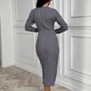 European and American Autumn and Winter Women's Clothing Elegant Casual Knitting Solid Color V-neck Single-breasted Twist Pattern Medium and Skirt