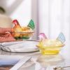 Cute Glass Chicken Shaped Storage Jar Smooth Color Decorative Hen on Nest Candy Dish with Lid Thickening Hen Candy Dish Home