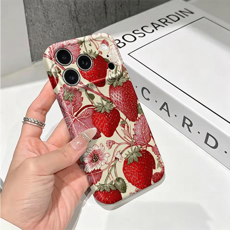Antique Botanical Strawberry Floral Sketch Print Graphic Art Film Aesthetic Protective Shockproof Bumper Phone Case For iPhone 14 15 16 Pro Max Plus