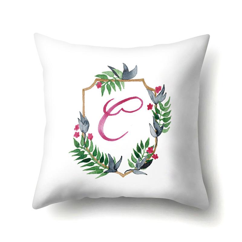 

Polyester Pillow Cover Watercolor Flower Ornament Home Furnishings 26 English Letters Printed Waist Pillow Cover No pillow core