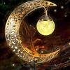 1pc Moon-Shaped Solar-Powered Metal Fairy Lantern - Waterproof LED Landscape Light Perfect for Patio and Yard Decor