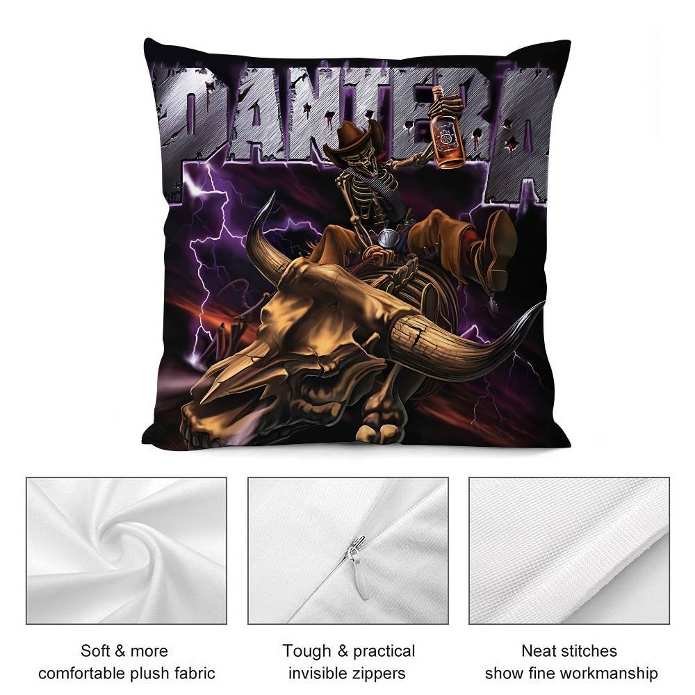 P-Panteras Rockband Kissenbezug Plüschstoff Weich Kissenbezug Beidseitig bedruckt Kissenbezug Haushaltsgeschenke
