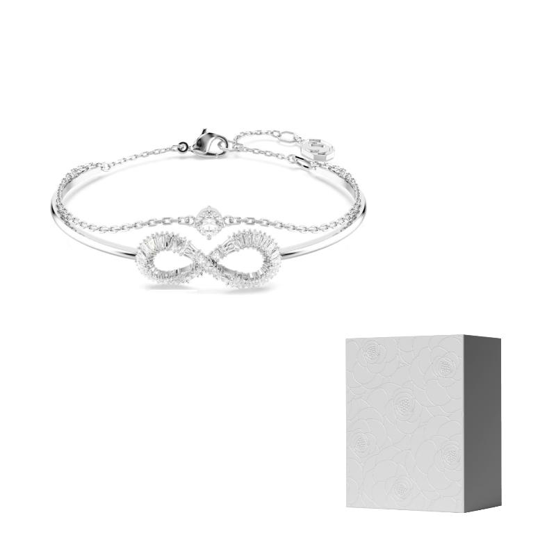 Swarovski Hyperbola Rhodium Plated, Cubic Zirconia Bangles Womens Silver F-Camellia Gift Box серебряный