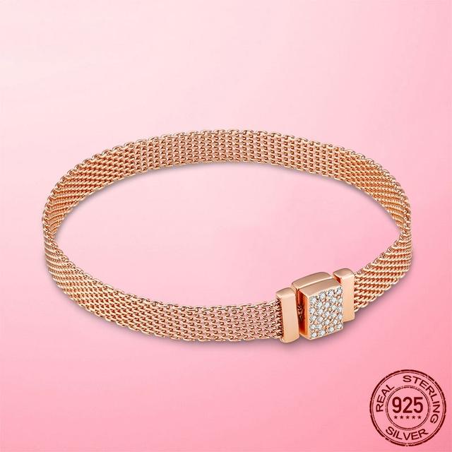 Armbånd 925 Sølv & Rosegull Kubisk Zirkonia Lås Refleksjon Armbånd for Kvinner Armbånd Sølvsmykker