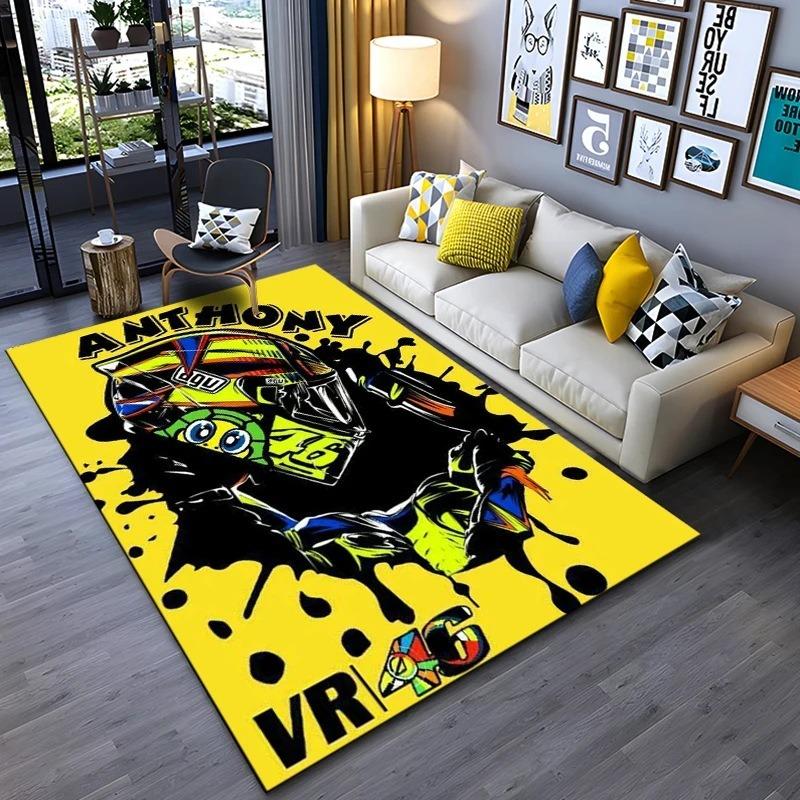 Covor Negru Galben pentru Motociclist Pista de Curse Covor pentru Sufragerie cu Design Dinamic Decorațiune pentru Casă Covor Antiderapant