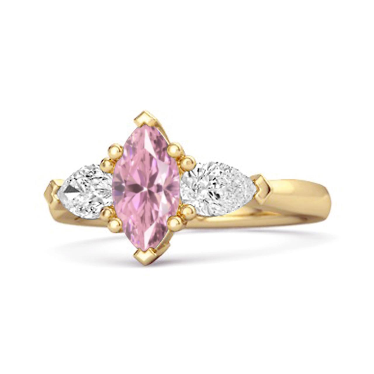 

Pink Topaz Trio Stone Tapered Ring - 925 Sterling Silver Gold Vermeil 11 золотий/жовтий