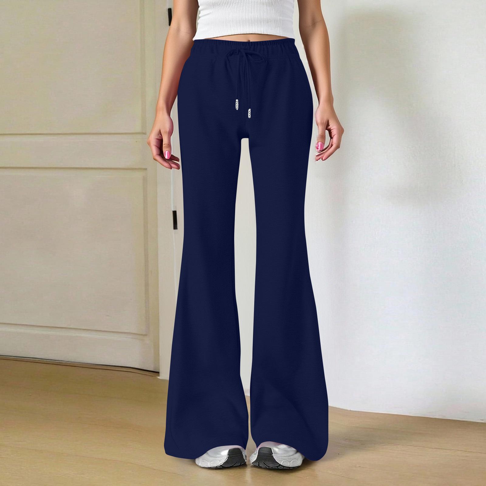 

Ladies Fashion Loose Draw String Waist Solid Color Cargo Pants Leisure Flares L