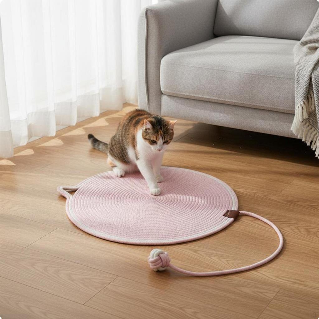 Round Cat Scratch Mat LowShed Scratching Pad for Indoor Cats, Kittens Pink 35CM