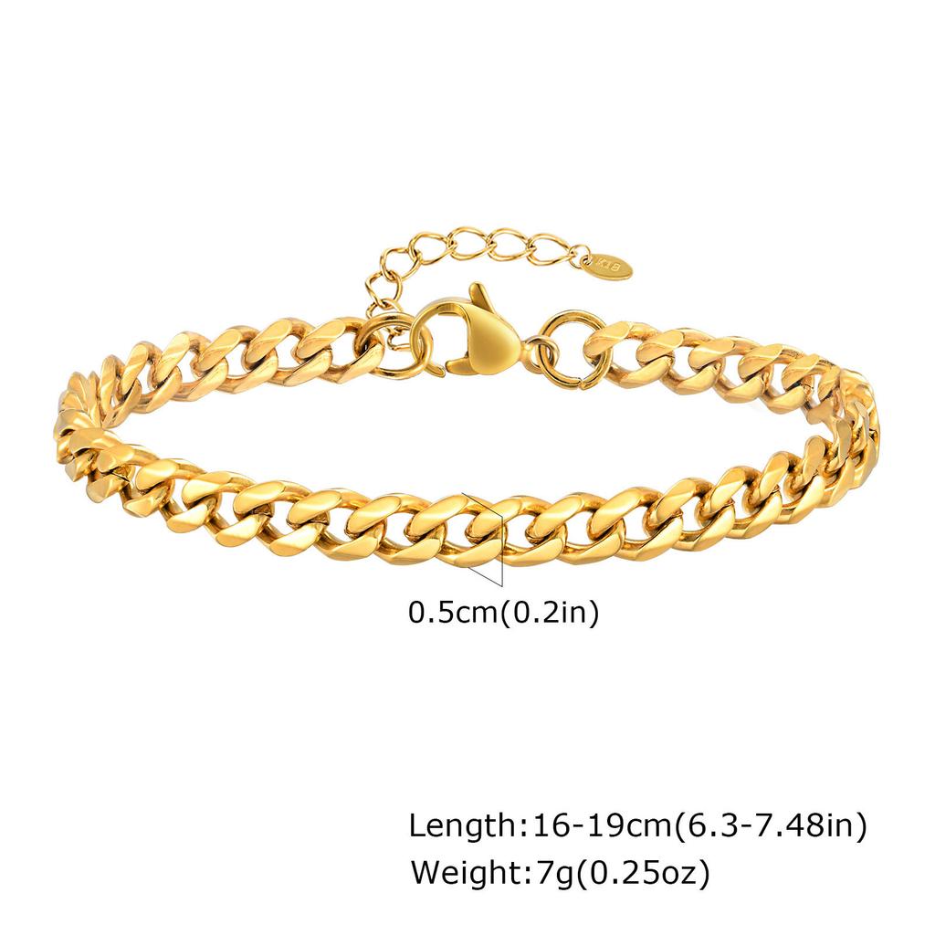 Jewelry Simple Women'S Stainless Steel Four-Sided Grinding Nk Chain Gold Bracelet 1231