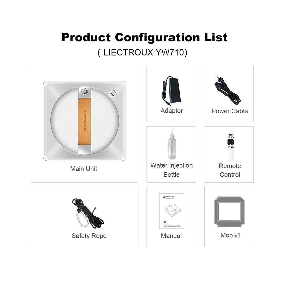 Robot Window Cleaner Liectroux YW710 ,Dual Water Spray,2500PA Suction,Remote control and APP Control ,Home Wall Glass Cleaning Robot