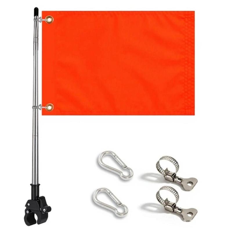 Marine Flag Staff Assembly Metal Grip Mounted Staff with Twin Flag Clips, 1.6 m Hardware for Boat and Yard Display