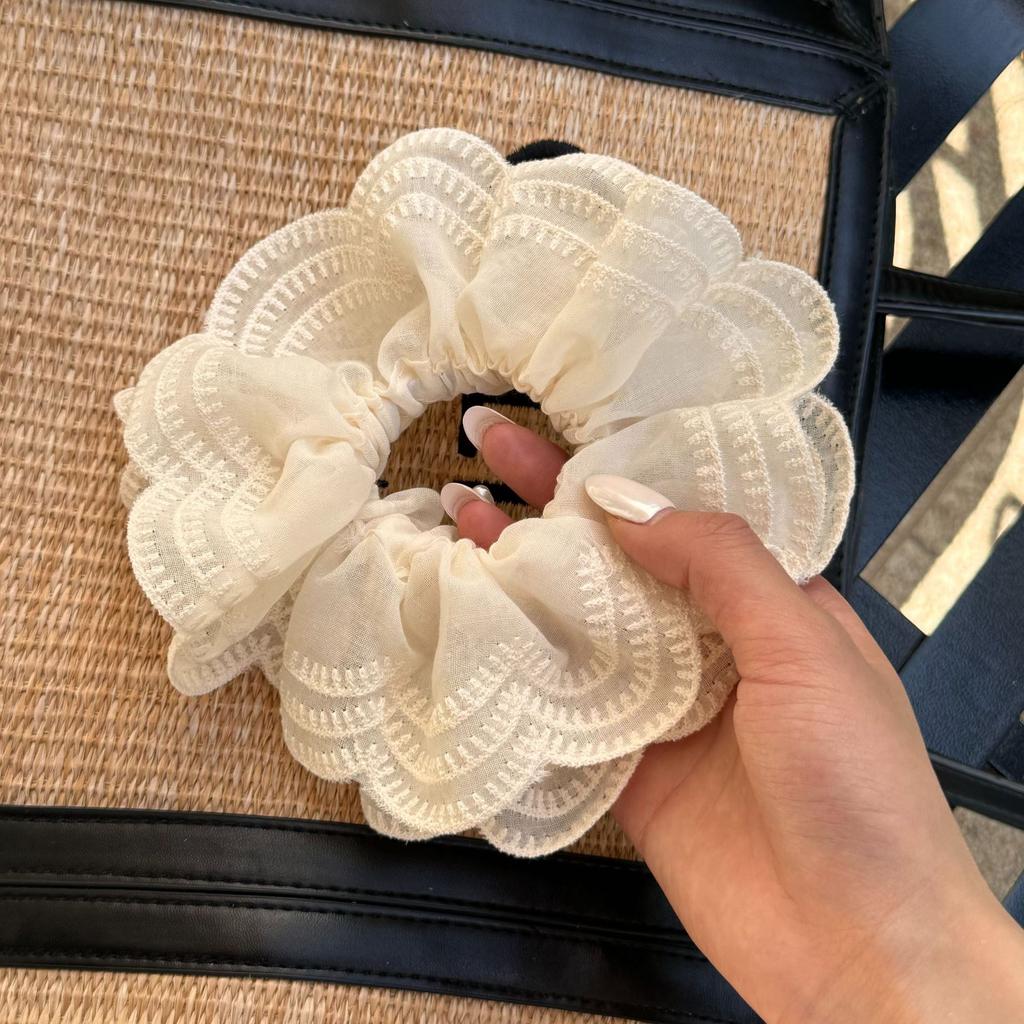 Double-layer French Lace Lace Pig Intestine Hair Band, Girlish Forest-style Bun Hairstyle, Elegant Hair Accessory and Hair Tie