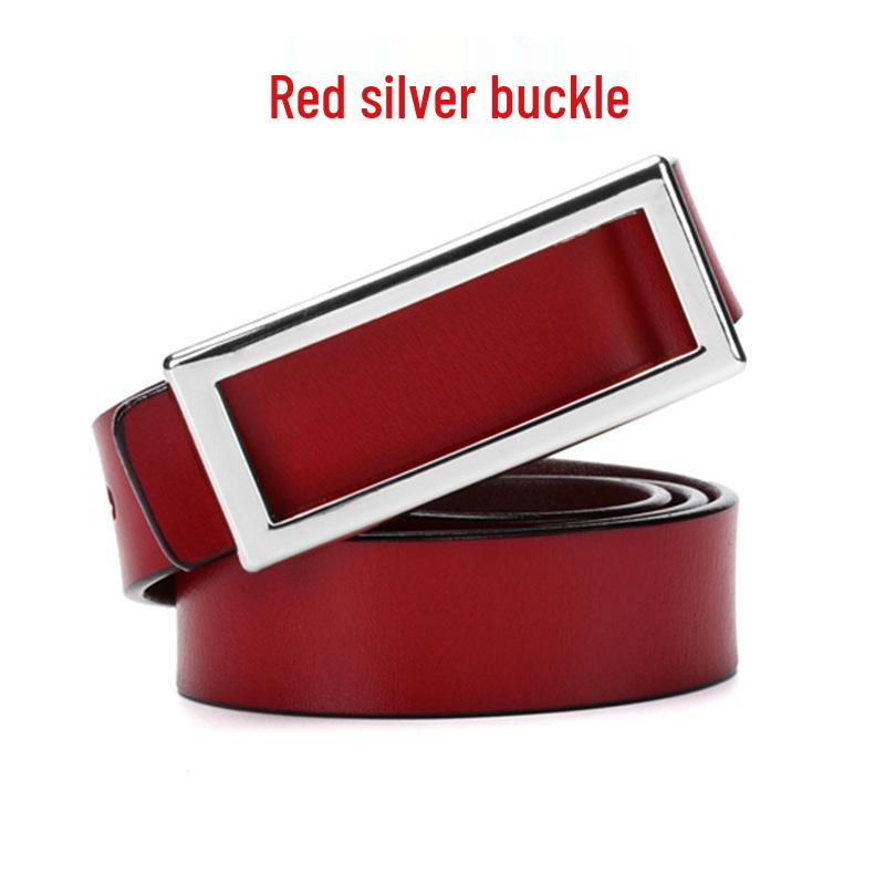 Women's Genuine Leather Belt with Smooth Buckle, Pure Cowhide, Korean Fashion, Versatile Casual Style.