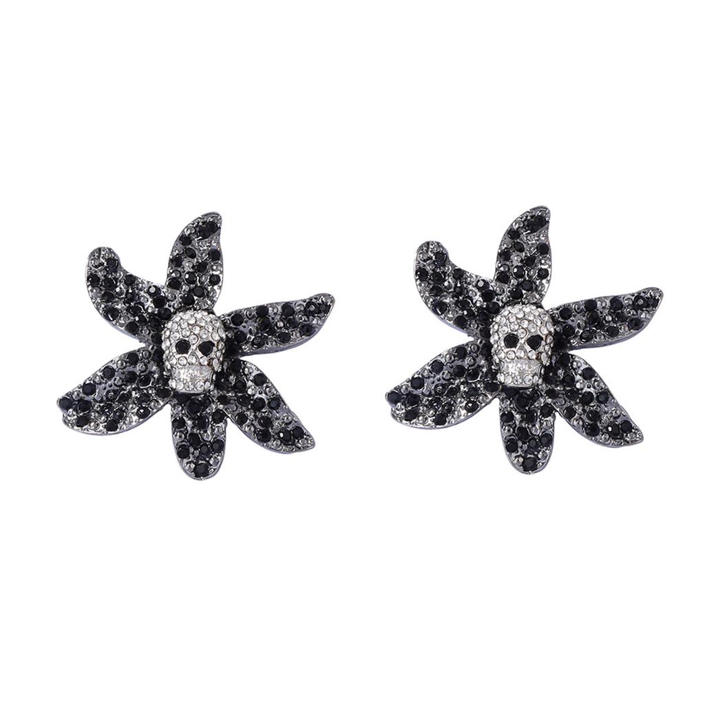 European and American personality trends niche dark alloy full diamond skull flower stud earrings exquisite light luxury women's earrings