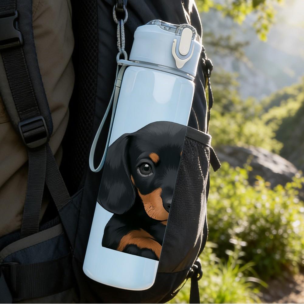 1PC Black Rottweiler Dog Head Print 750ml Color Plastic Sports Water Bottle Leakproof Flip Straw Lid Suitable for Sports Office Home Use