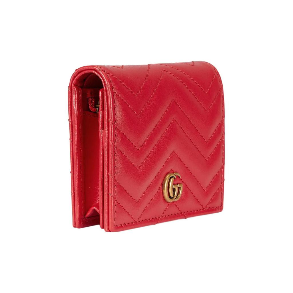 GUCCI Marmont double G logo snap closure quilted leather card holder wallet for women  red