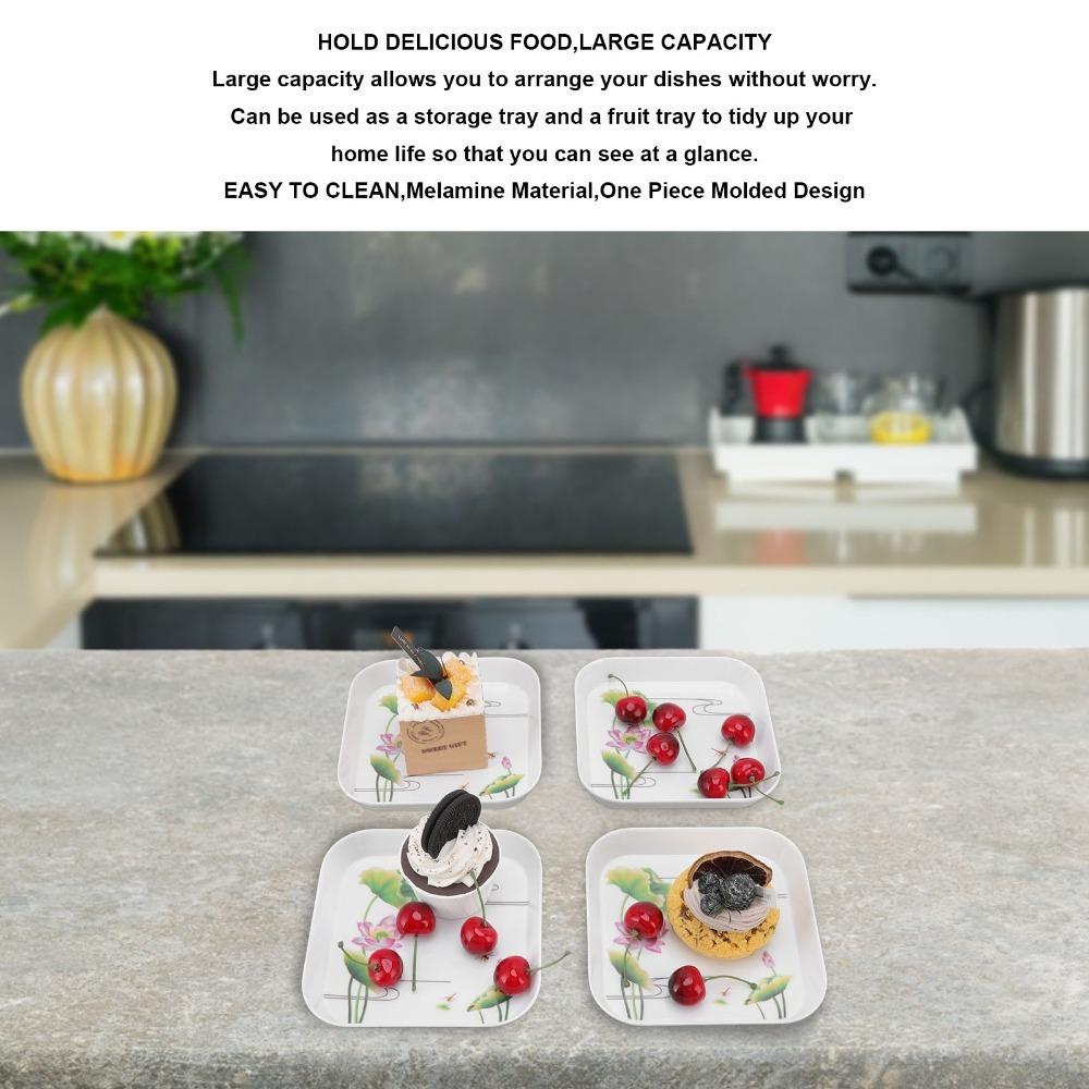 4Pcs Raised Anti-spill Edge Snack Plate Food Grade Melamine Food Dish Snack Platter Snack Serving