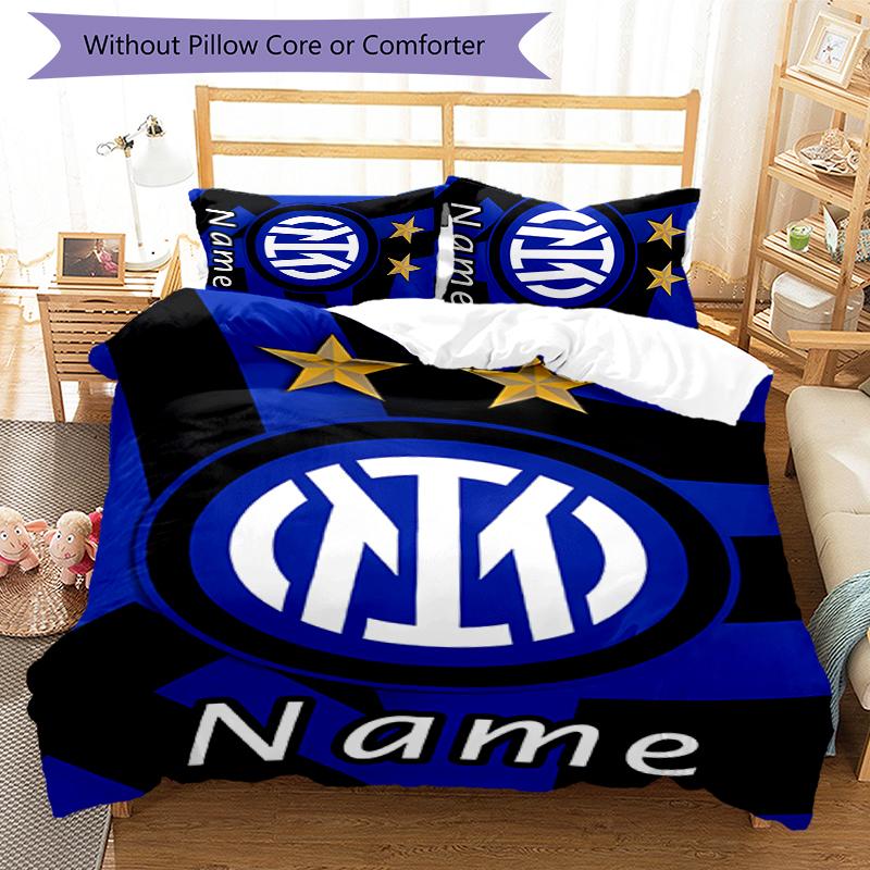3pcs Custom Name Cartoon Inter Milan Bedding Set Duvet Cover Closure Includes 1 Duvet Cover & 2 Pillowcases for All Seasons Bedroom Decor