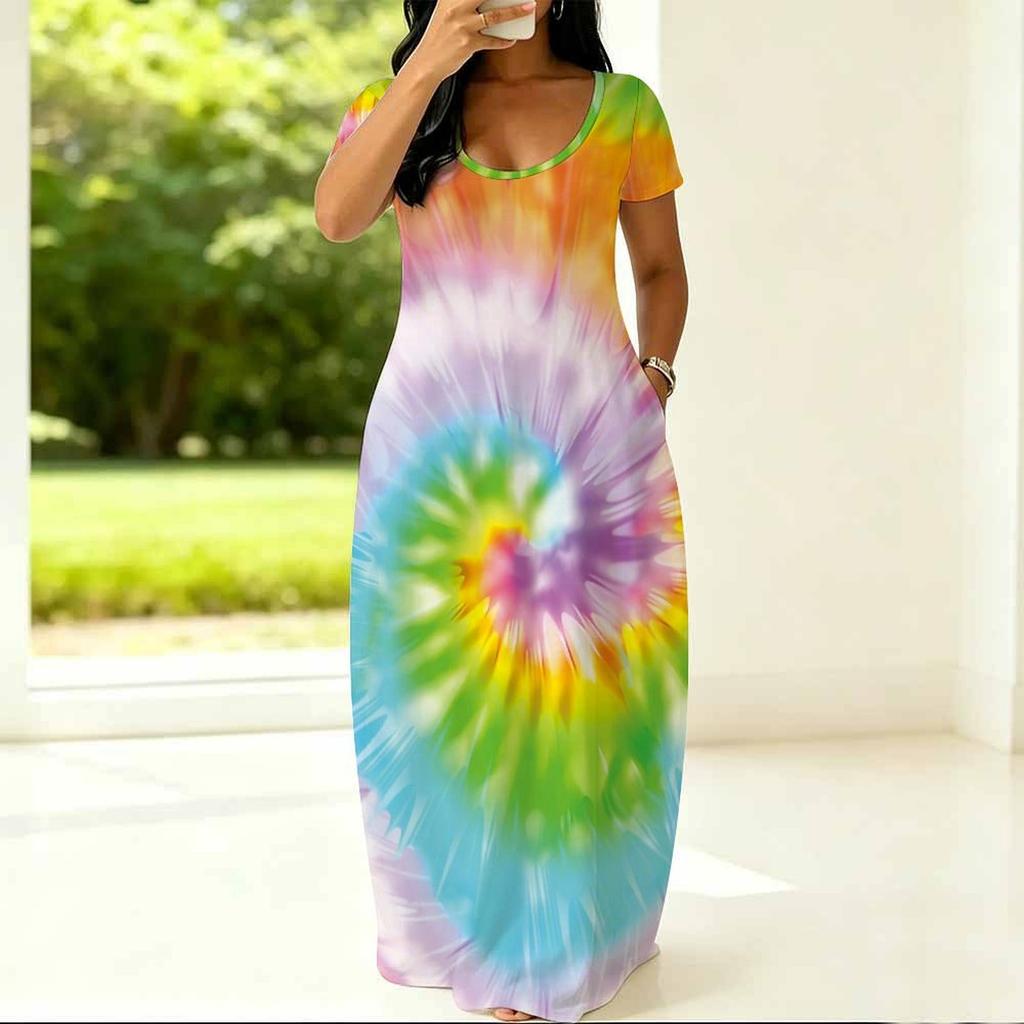 Summer Round Neck Short Sleeve Garment For Plus Size Women Loose Stylish Dress For Indoor Rest And Outdoor Walks
