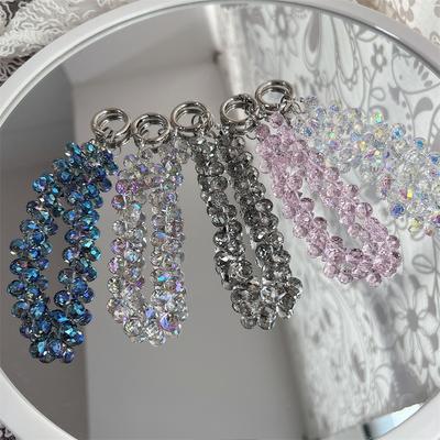 Luxury Glitter Crystal Beads Hand Wrist Strap Chain Lanyard Anti-lost Phone Charm Ornament Keychain Universal 12cm iPhone Redmi
