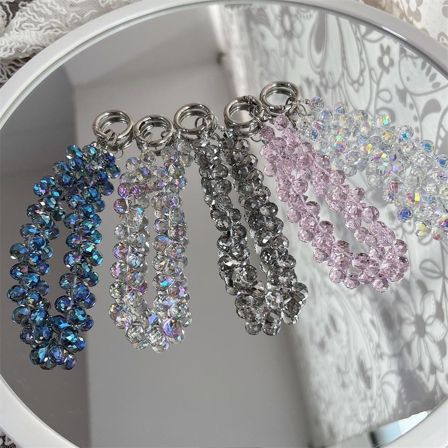 Luxury Glitter Crystal Beads Hand Wrist Strap Chain Lanyard Anti-lost Phone Charm Ornament Keychain Universal 12cm iPhone Redmi
