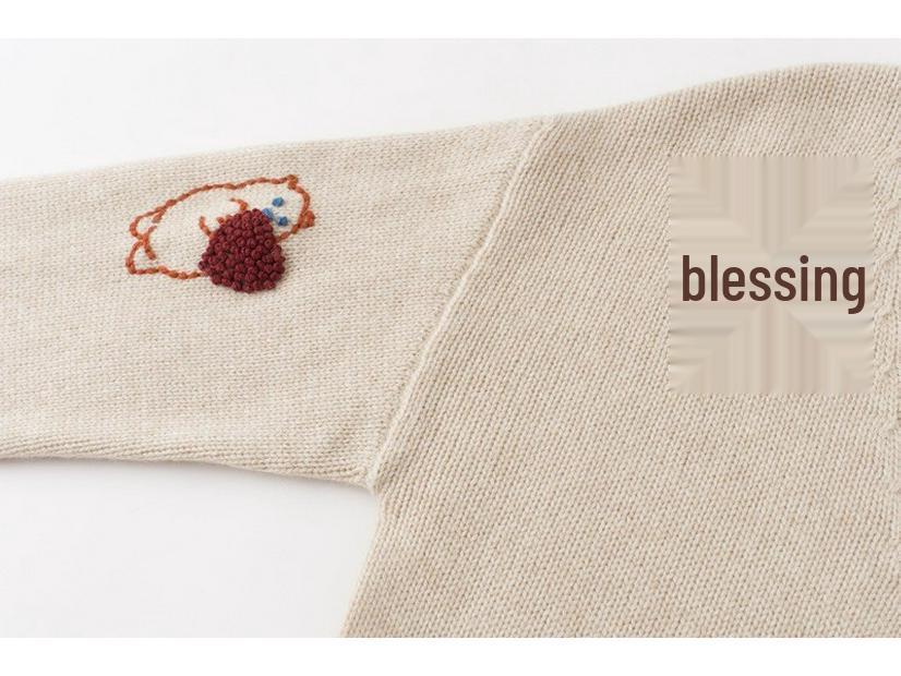 Women's Embroidered V-Neck Cashmere Cardigan - Trendy Autumn/Winter Style, Thick Knitted Outerwear