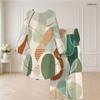 Women Plus Size Round Neck Long Sleeve Multicolor Geometric Printed High Low Top Wide Leg Pants Two Piece Set