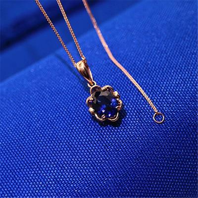 Exquisite 585 Purple Gold Color Gold Blue Stone Pendant Simple Temperament Korean Version Fashion Trend Rose Gold Plated Collarbone Chain