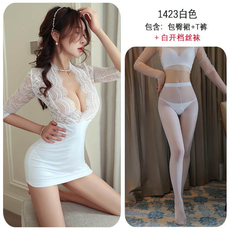 Sexy lingerie lace secretary nightclub leather skirt emo pajamas women's seduction pure desire