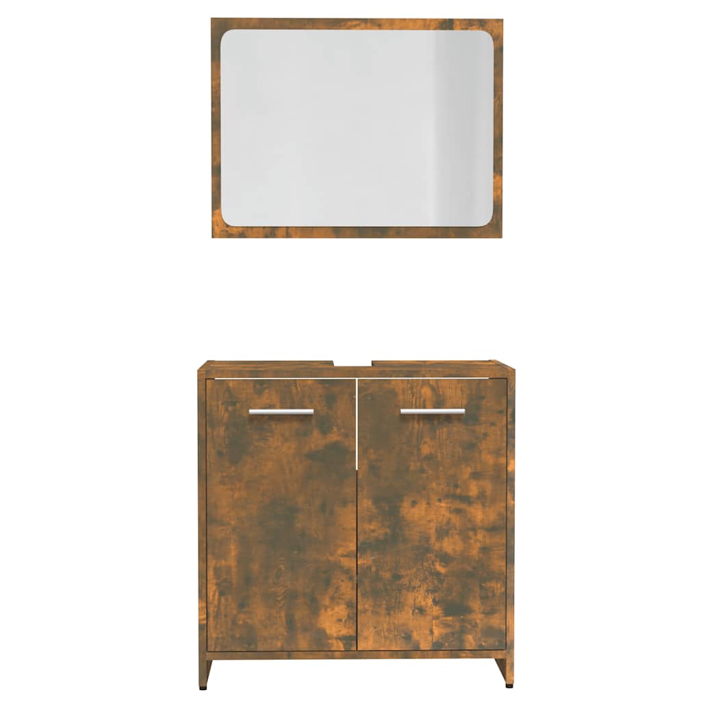 Bathroom Furniture Set Smoked Oak Wood Based Panel