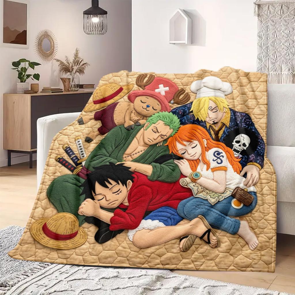 One Piece Art Flannel Blanket Stylish Print Great For Sofa Bedroom Chair Bed Picnic Travel -HE40