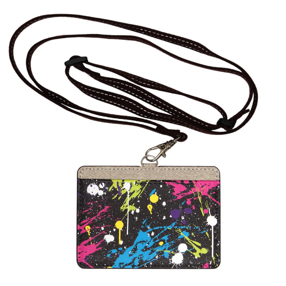 

Grand Cinq Colorful Ink ID Card Holder with Neck Strap [Black] Name Tag Holder, Employee ID Card Holder, Neck Strap, Pass Case, Commuter Pass Case