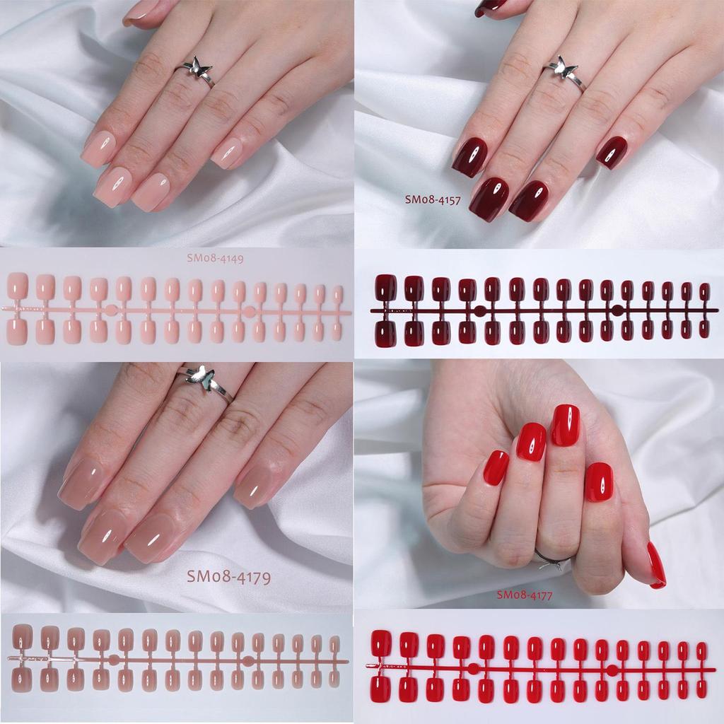 Autumn & Winter Solid Color Short Square Nails - 30 Pre-made Pieces in Striped Bag