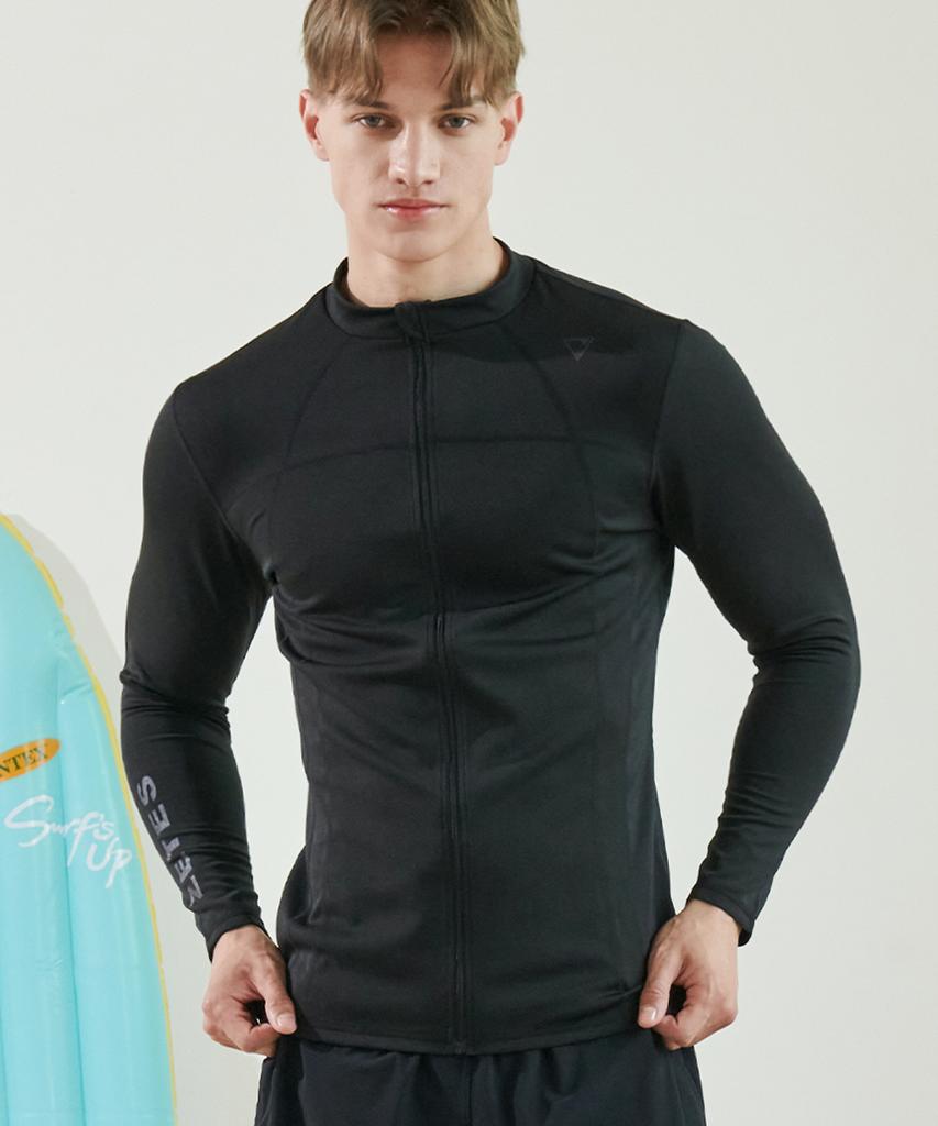 Jeteseu Men'S Air Cushion All Black Slim Fit Zip-Up Rash Guard M_3A884