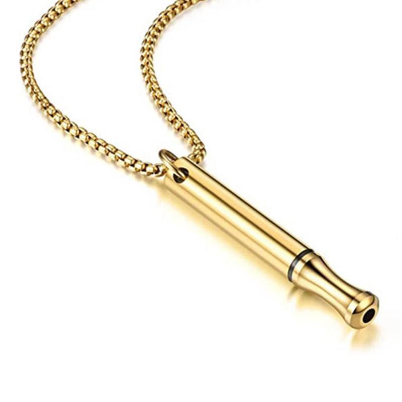 Stainless Steel Whistle for Relieving Anxiety, Meditation, Mindfulness Breathing, Yoga, Titanium Steel Pendant Necklace
