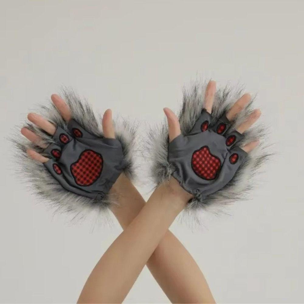 1 par hårig textur plysch vargvantar vargklohandskar Halloween jul cosplay tillbehör