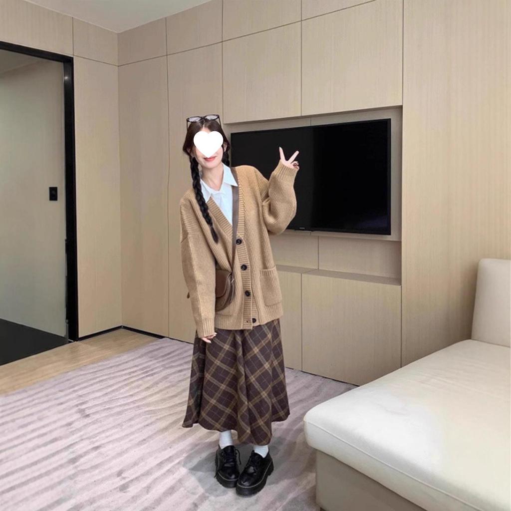Women's Retro Plaid Woolen Skirt - High Waist, Plus Size, Slimming A-Line, Mid-Length for Autumn/Winter