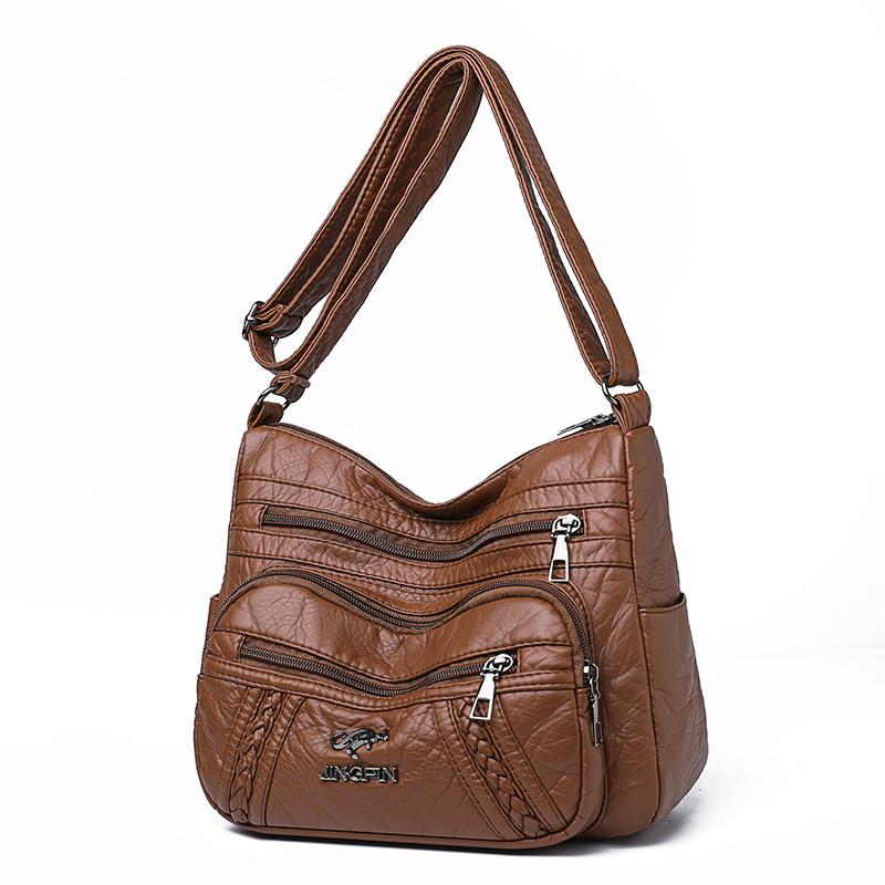 Dameveske i mykt skinn Middelaldrende morsveske Enkel skulder Crossbody-veske
