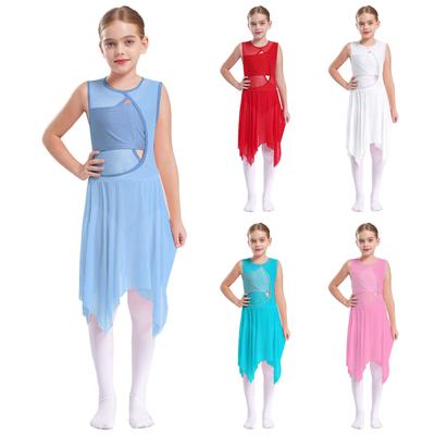 Kids Girls Sleeveless Criss Cross Hollow Spandex Mesh Patchwork Backless Dance Dress Lyrical Latin Dance Costume