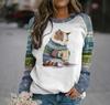 Women's Cross-Border Digital Print Raglan Round Neck Hoodie for Spring & Autumn