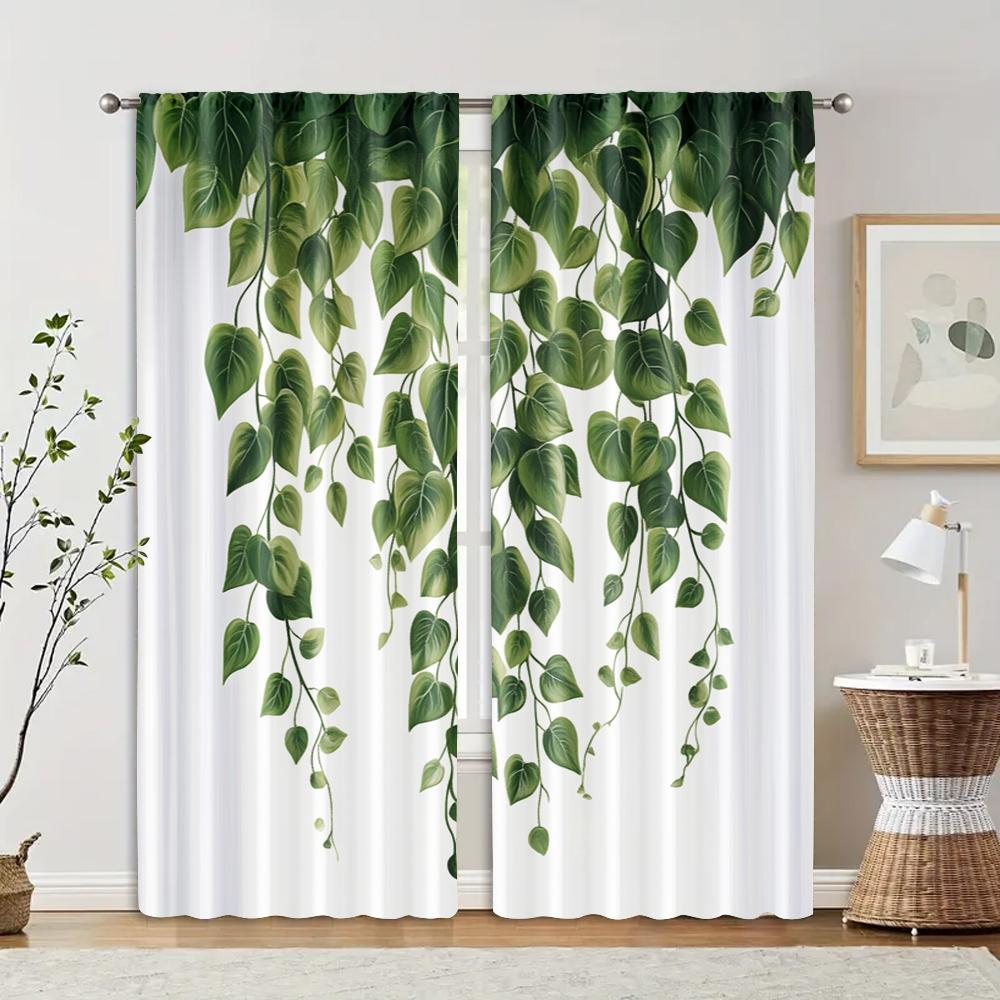 Elegant Set Of 2 Curtains Window Treatment Green Plants Have Climbed Wall Versatile Polyester Without Rod Festive Perfect Made