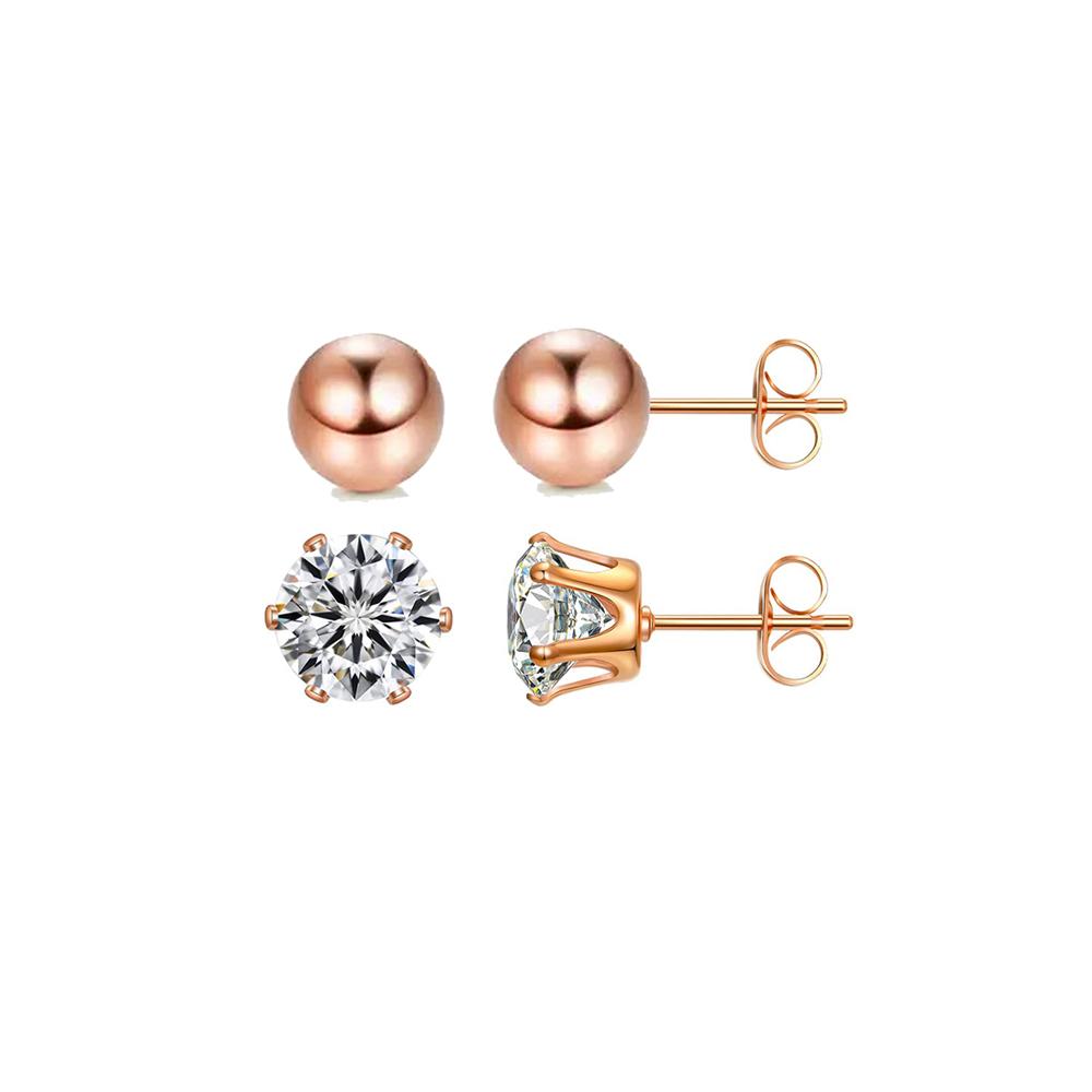 1-8 Pairs Stainless Steel Rose Gold Plated Hoop Earrings for Women Girl Hypoallergenic Ball CZ Stud Women Earrings Loop Earrings