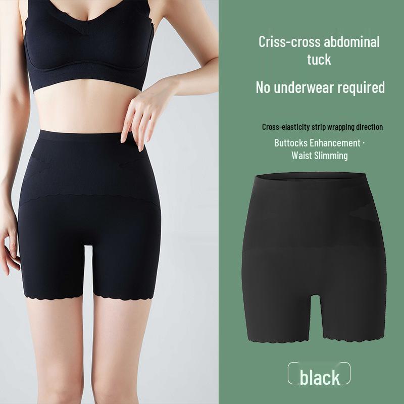 

Women s High-Waisted Anti-Exposure Safety Shorts with Wavy Edge and Criss-Cross Design, Tummy Control and Strong Abdominal Shaping. Large