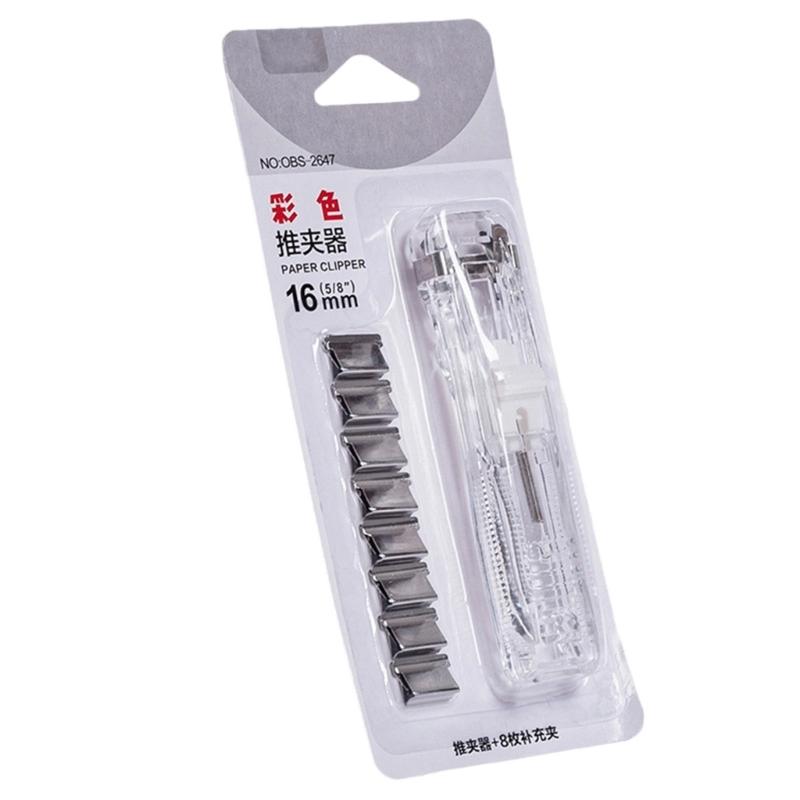 Manual Plastic Paper Clamp Dispenser with 8 Metal File Cllip Refills For Efficient Paper Archival Document Management