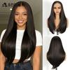 Noble 13x6 Lace Front Wig Synthetic Hair 24“ Dark Brown Straight Heat Resistant Glueless Wig Hot Sale Fast Shipping For Women