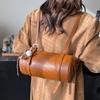 Popular retro Maillard texture portable soft leather cylindrical bag women's versatile simple multi-back pillow bag