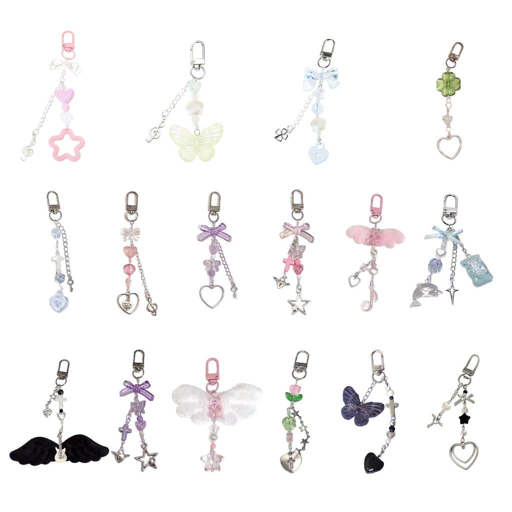 Heart Star Beaded Charm Keychains Sweet Cute Pendant Hanging Ornament Keyring Backpack Decoration for Women Girls