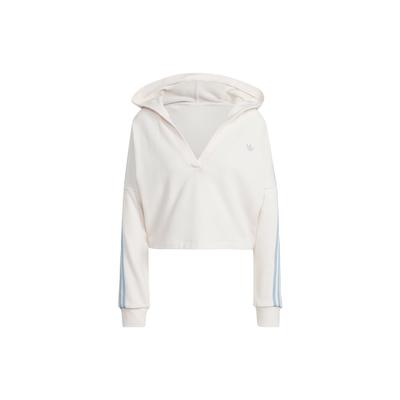 Originals Trefoil Solid Color V-Neck Cropped Pullover Hoodie Long Sleeve Women Hoodie White IC8521