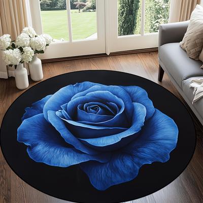 Luxuriöses Blaue-Rosen-Muster Runde Form Fußmatten Küche Flur Läufer Teppich Schlafzimmer Wohnzimmer Weicher Teppich Rutschfester Bereichsteppich
